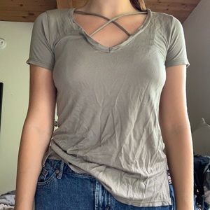 Green v neck with front design